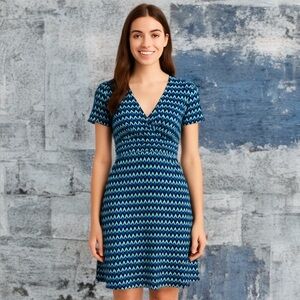 Vintage 90s Betsey Johnson Abstract Knit V-Neck Midi Dress Bow Back Small